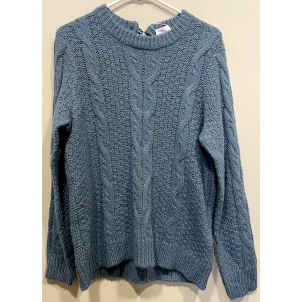 NWT Vila Country Blue Knit Sweater Pearl Button Detail Keyhole Closure Size Sm
